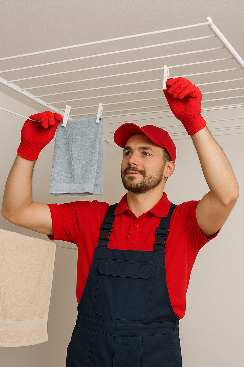 Técnico realizando manutenção em varal de teto